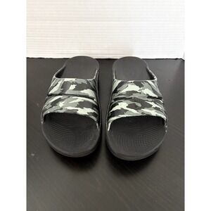 OOFOS OOahh Camo Recovery Slides Womens SZ‎ 6 Black Gray Green Sandals Comfort
